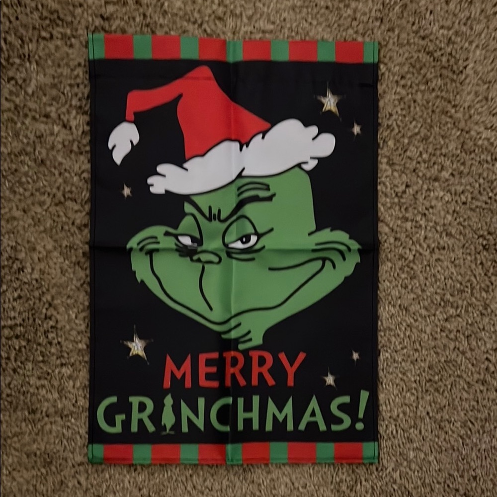 NWT Grinch Christmas Garden Flag - Black and Green